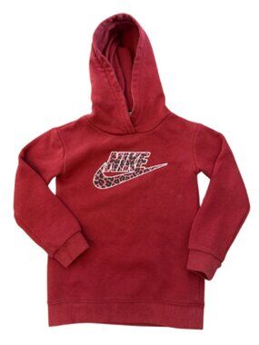 Nike Girls Hoodie Size 4T Burgundy Leopard Logo Pullover Sweatshirt Toddler